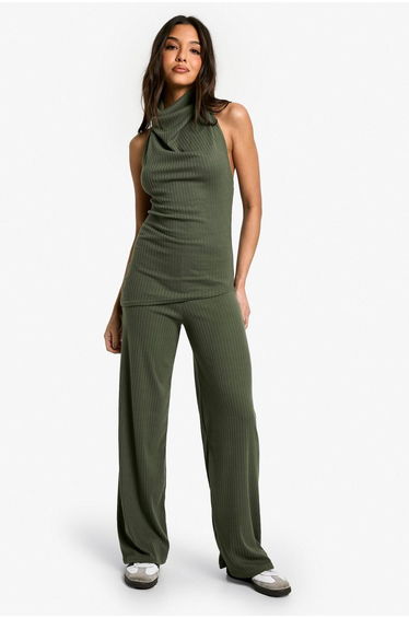 Brushed rib cowl neck top co ord