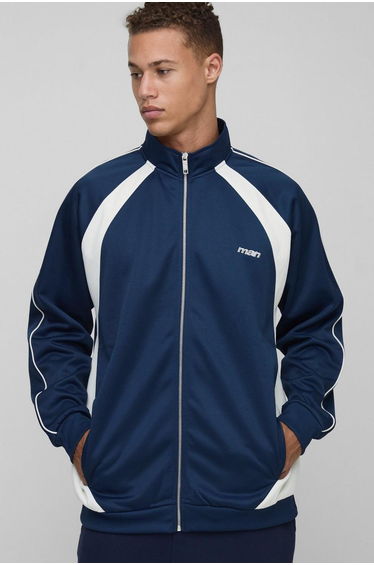 Tall Man Tricot Colour Block Funnel Neck Regular Fit Jacket