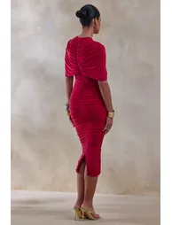 فستان ميدي بياقة دائرية بتفصيلة كاب - 1