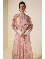 Paisley Print Lace Single Breasted Midi Dress - 3