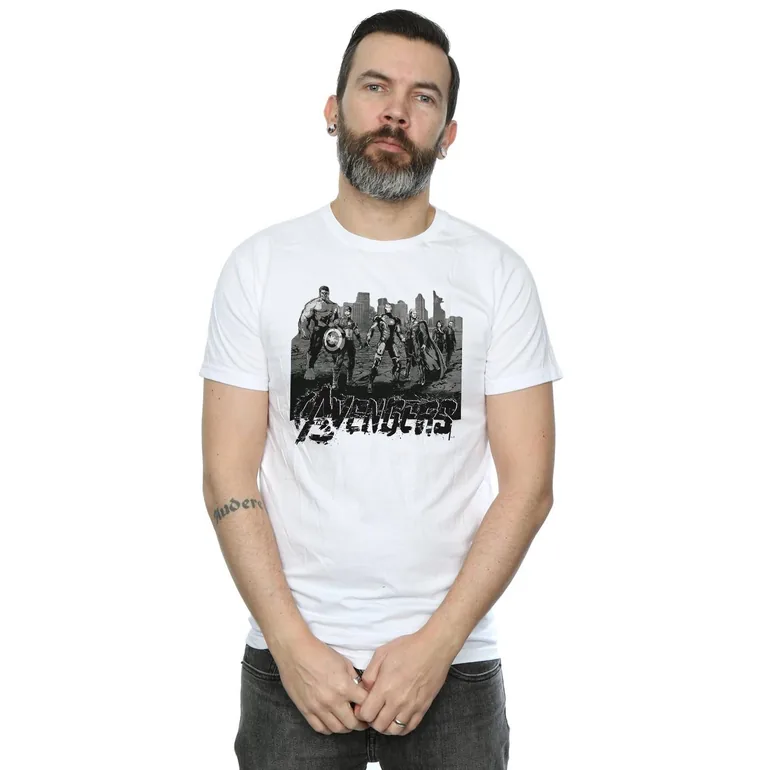 Marvel Mens Avengers Mono Team Art T-Shirt - White - 2