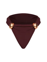 PrettyLittleThing Shape plum high leg bikini bottoms with gold-tone D-ring hip trims