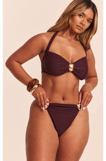 Shape Plum High Leg Gold Trim Bikini Bottoms