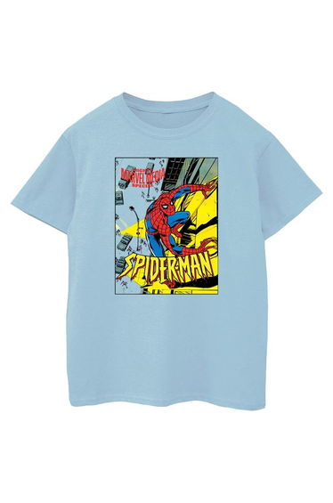 Spider-Man Boys Climbing Wall Cotton T-Shirt - Baby Blue