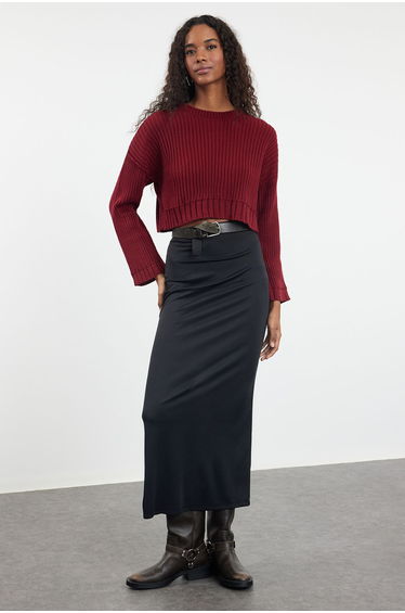 Claret Red Super Crop Knitwear Sweater