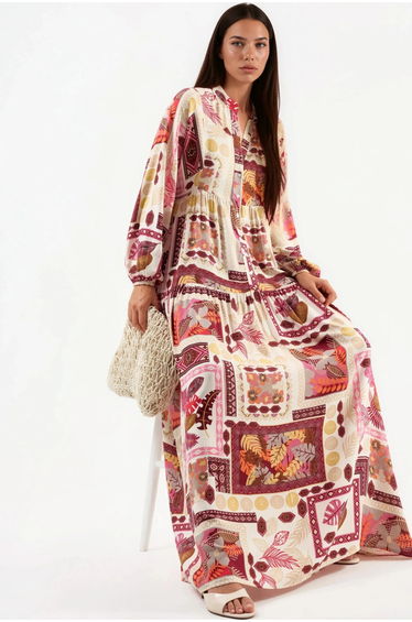 V-Neck Patterned Maxi Dress