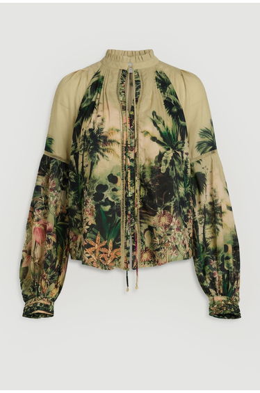 Botanical Print Woven Balloon Sleeve Blouse