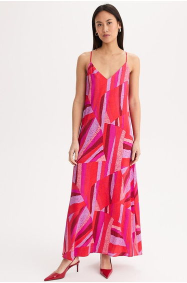 Printed Strappy Maxi Dress in Viscose