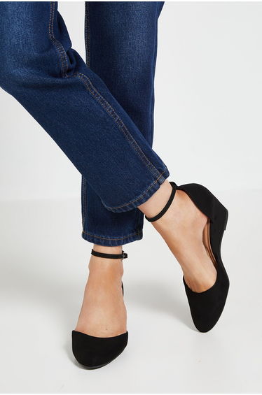 Wide Fit Nuria Faux Suede Medium Wedge Court Shoes