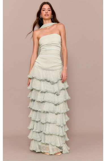 Sage Green Chiffon Tiered Frill Maxi Dress