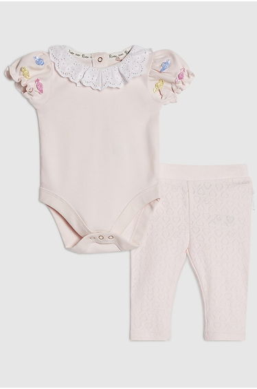 Baby Girls Pink Rosette Bodysuit Set