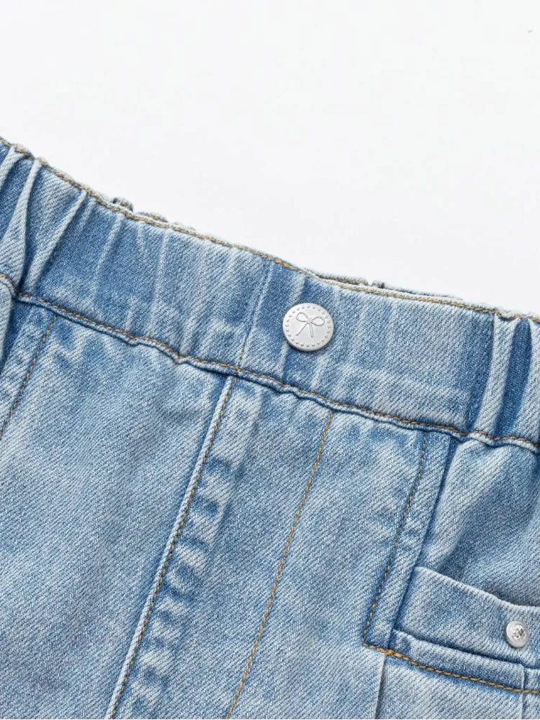 Girls' Pleated Denim Mini Skirt - 3