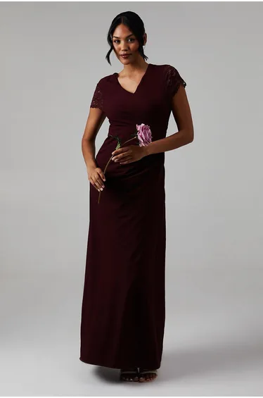 Lace Detail Wrap Over Crepe Dress