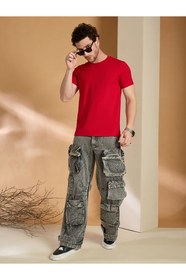 Red Solid Slim Fit T-Shirt