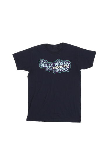 Willy Wonka Boys Chocolate Factory Logo T-Shirt - Navy Blue