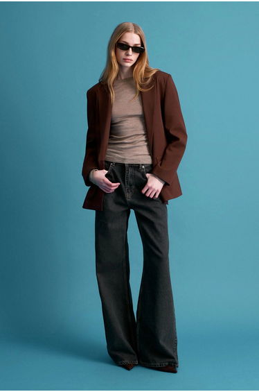 Dilvin Oversized Long Crepe Blazer Jacket