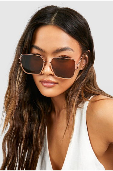 Oversized Tinted Navigator Sunglasses - nude
