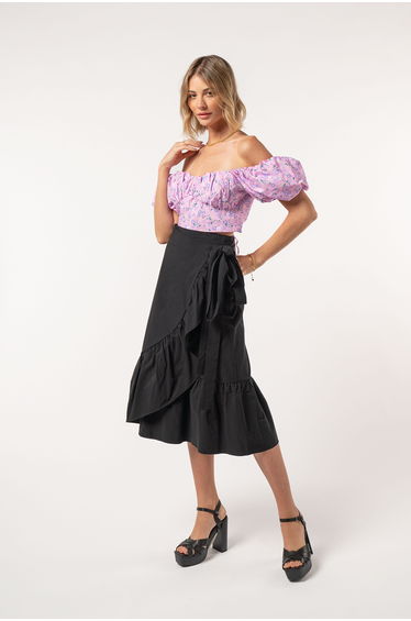Black Frill Detail Wrap Skirt