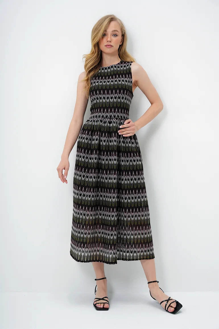 فستان تريند ألاكاتي ستايل متعدد الالوان ميداكسي على شكل حرف A - 2