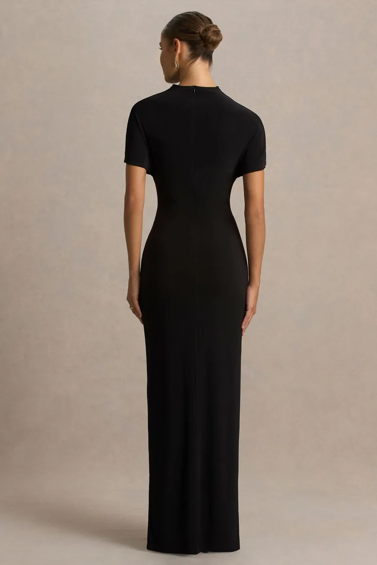 Arlena | Black High-Neck Wrapped Maxi Dress - 1