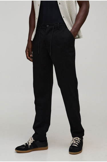Tapered Fit Half & Half Waistband Textured Trouser - black