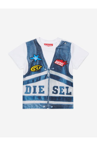 Diesel Baby Boys Denim Vest Print T-Shirt in White