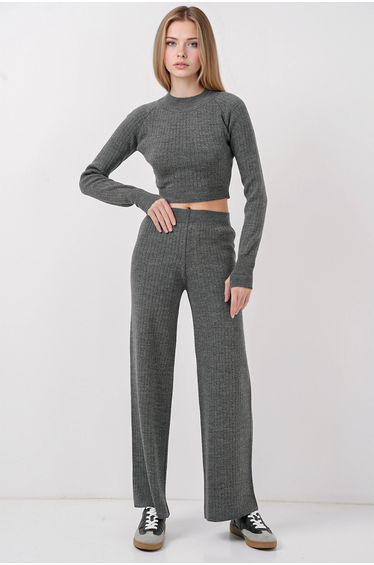BDART Ribbed Knit Crop Sweater and Wide Leg Pants Set