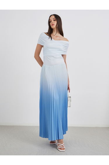 Blue Ombre Pleated Maxi Dress