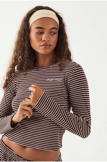 DSGN Studio Soft Stripe Long Sleeve Top - chocolate