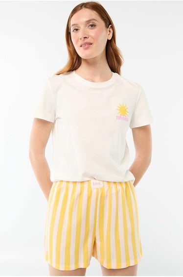 Striped Lightweight Top & Shorts Pajama Set YELLOW