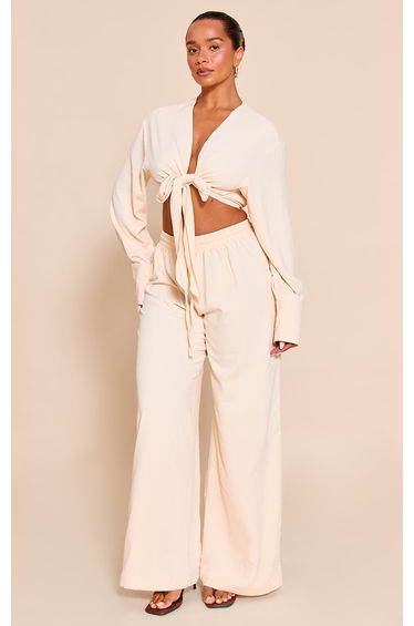 Shape Butter Cream Hammered Satin Elasticated Waist Wide Leg Trousers