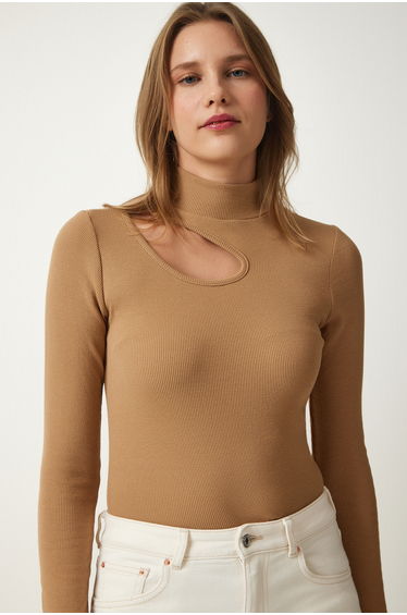 Women's Biscuit Cut Out Detailed Corduroy Knitted Blouse