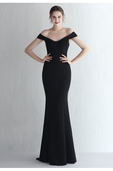 Twist Front Off-Shoulder Gown in Black
