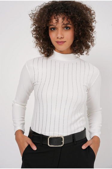 BDART Striped Half Turtleneck Long Sleeve Top with Stone Detail