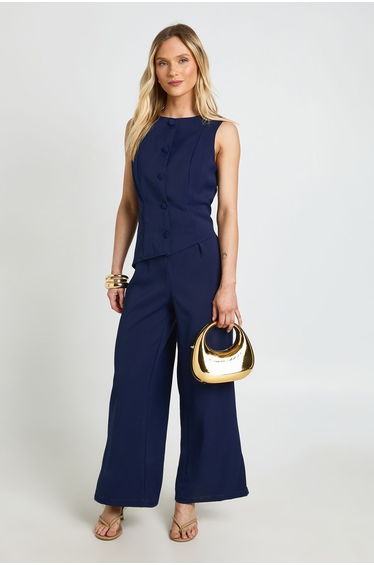 Petite Waistcoat Wide Leg Jumpsuit - navy