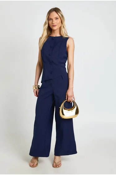 Petite Waistcoat Wide Leg Jumpsuit - navy