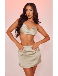 Petite Sage Green Satin Crop Top