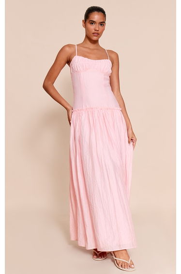 Light Pink Ruched Bust Drop Waist Maxi Dress