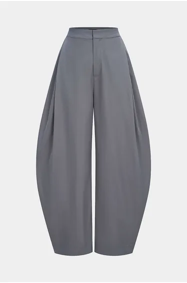 Solid Ruched Zipper High Waist Pants