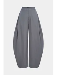 Solid Ruched Zipper High Waist Pants