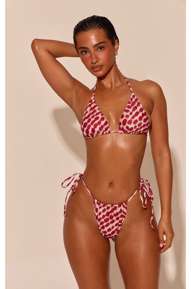 Red Blurred Print Triangle Bikini Top