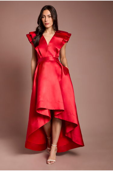 Frill Sleeve V Neck Midi Dress