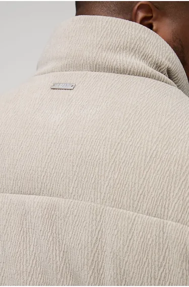 Plus Regular Fit Textured Faux Suede Funnel Neck Puffer Jacket - grey