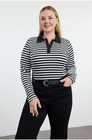 Black and White Striped Knitted Blouse