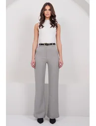 Women's Stone Plaid Patterned Double Pocket Trousers - 1
