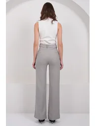 Women's Stone Plaid Patterned Double Pocket Trousers - 6