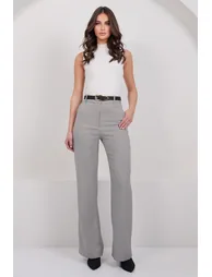 Women's Stone Plaid Patterned Double Pocket Trousers - 4