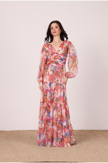 Munez Long Sleeve Maxi Dress in Mixed Floral