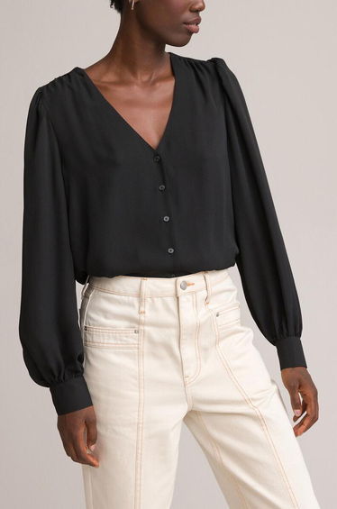 Recycled V-Neck Blouse with Long Sleeves