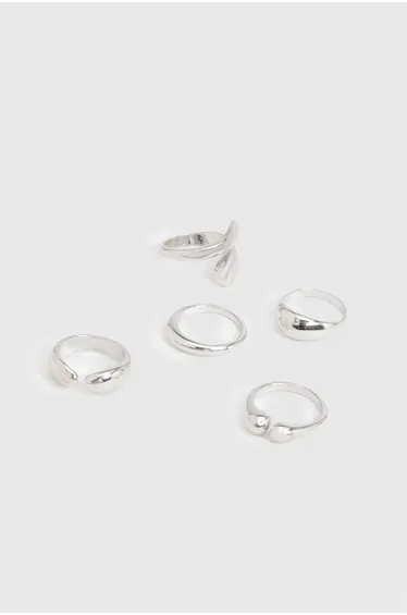 Silver Chunky Abstract Rings 5 Pack - silver